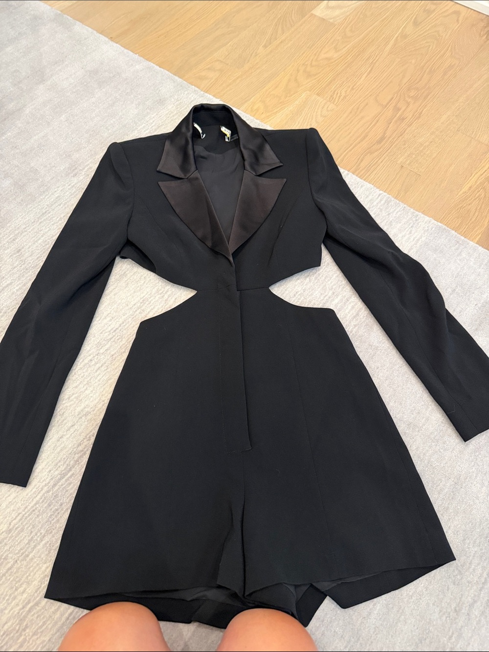 Alice + Olivia Black Tailored Cutout Tuxedo Romper